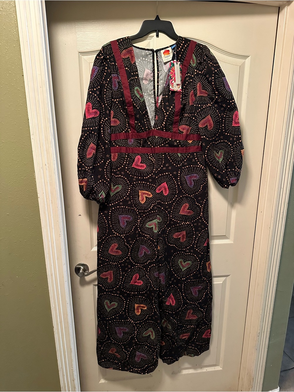 FARM Rio Black Heart-Print Wide-Leg Jumpsuit with Multicolor Hearts - Picture 4 of 4